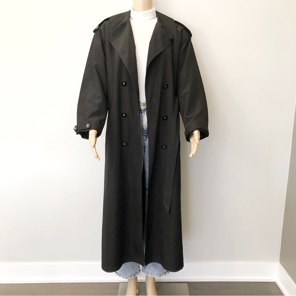 Vintage 90s Oversized Minimalist Baggy Black Belted Long Jacket Trench Coat. XL - Picture 1 of 16